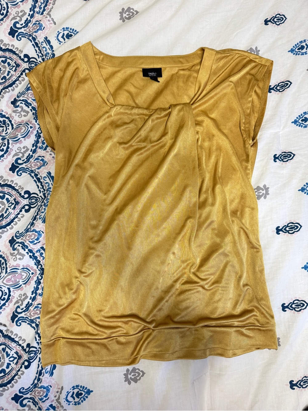 Massimo Metallic Gold Twist-Front Cap Sleeve Top